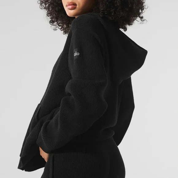 Alo Domain Rib Knit Full Zip Sweater - Picture 1 of 4